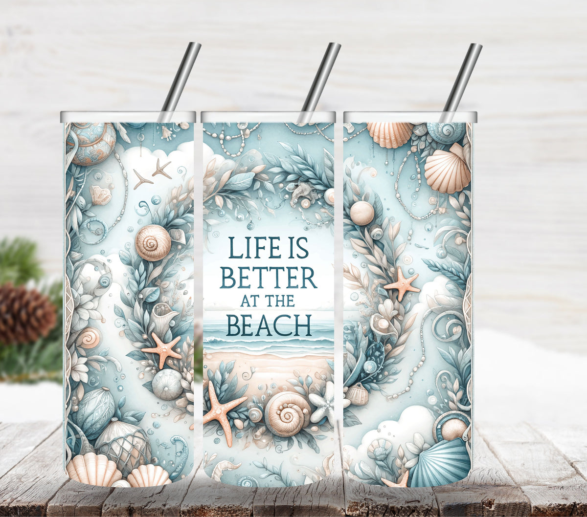 Life is better at the beach seashells vinyl tumbler wraps