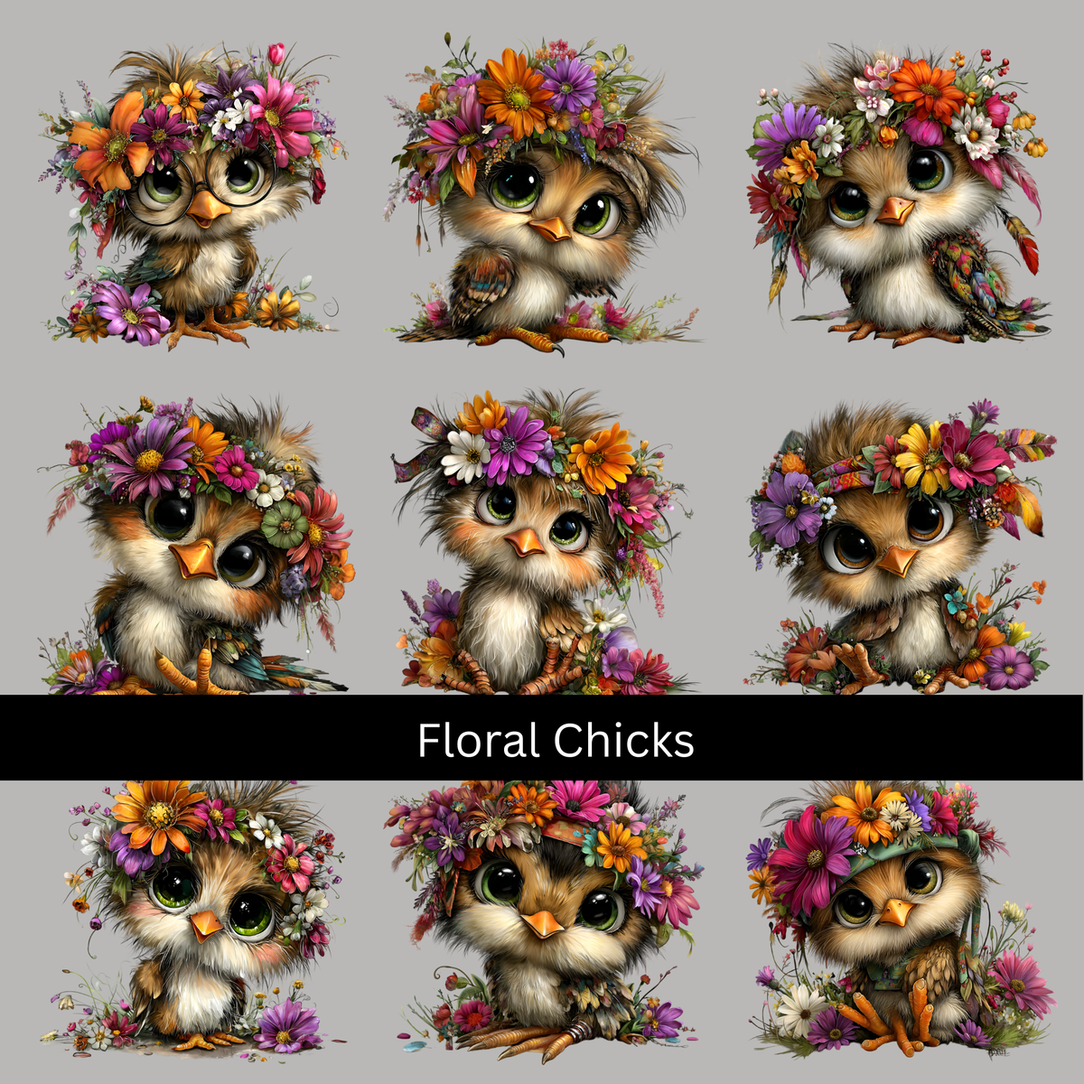Floral Chicks UV DTF Decal sheets