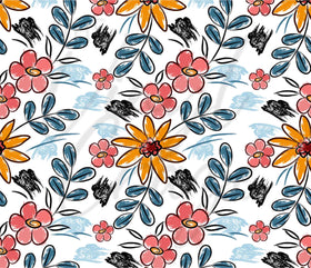 Floral Doodle Drawing 20 or 30 oz Skinny Adhesive Vinyl Wrap
