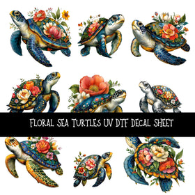 Floral Sea Turtles UV DTF Decal sheets