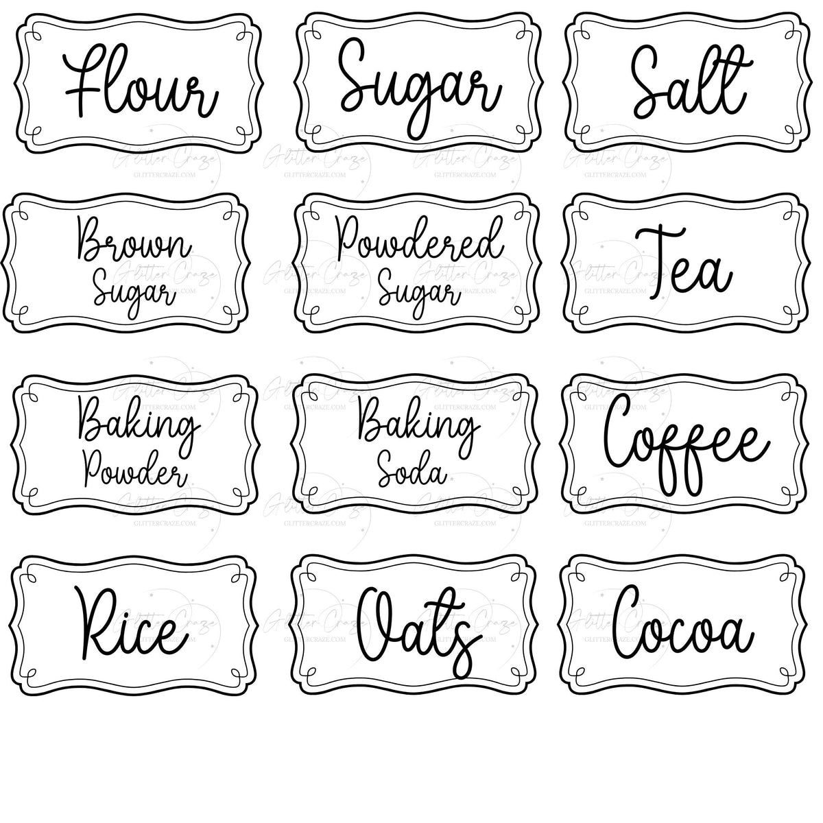 Canister Script UV DTF Decal sheet- set of 12 Decals