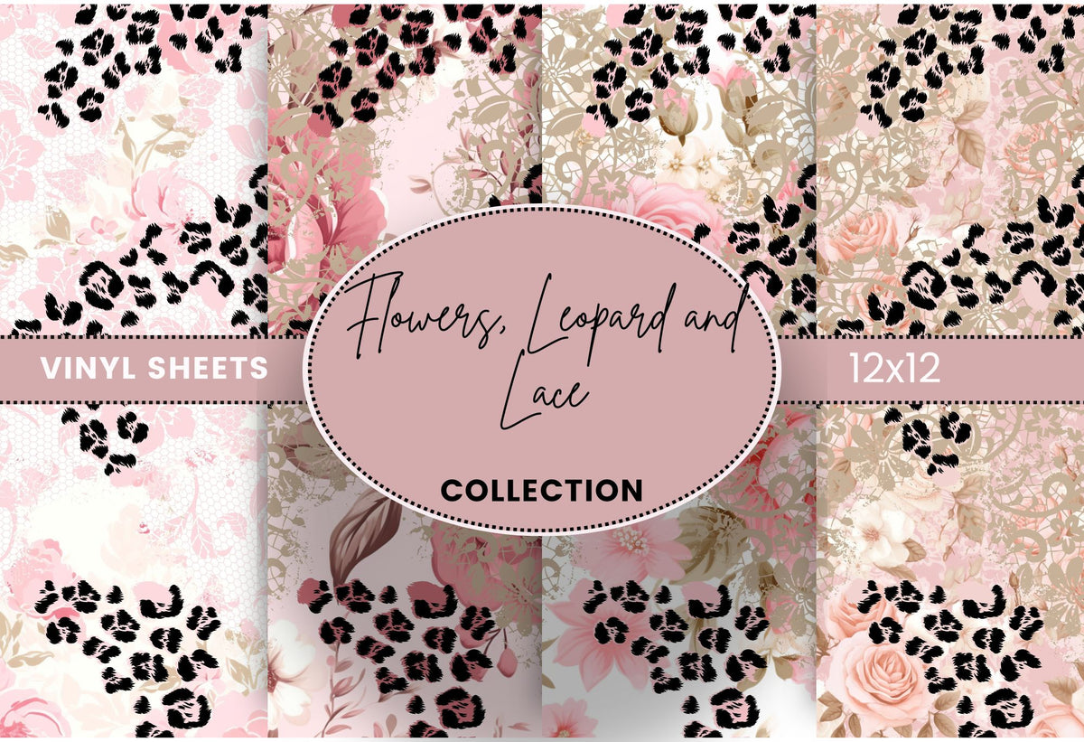 Flowers, Leopard and Lace vinyl collection- 12x12 sheets- 4 designs available