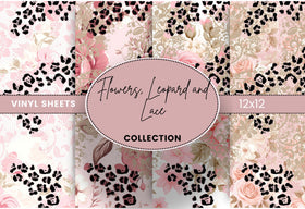 Flowers, Leopard and Lace vinyl collection- 12x12 sheets- 4 designs available