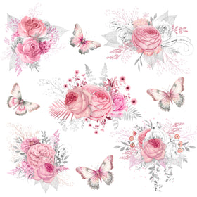 Flowers and Butterflies UV DTF Decal sheet