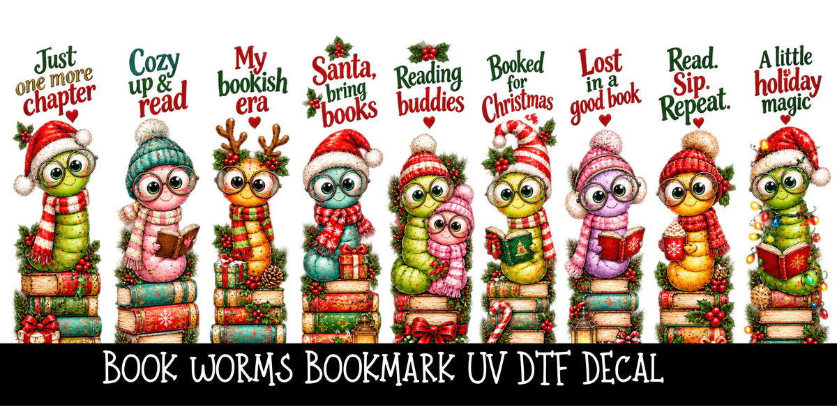 Book worms Bookmark UV DTF Decal sheet- 9 Designs