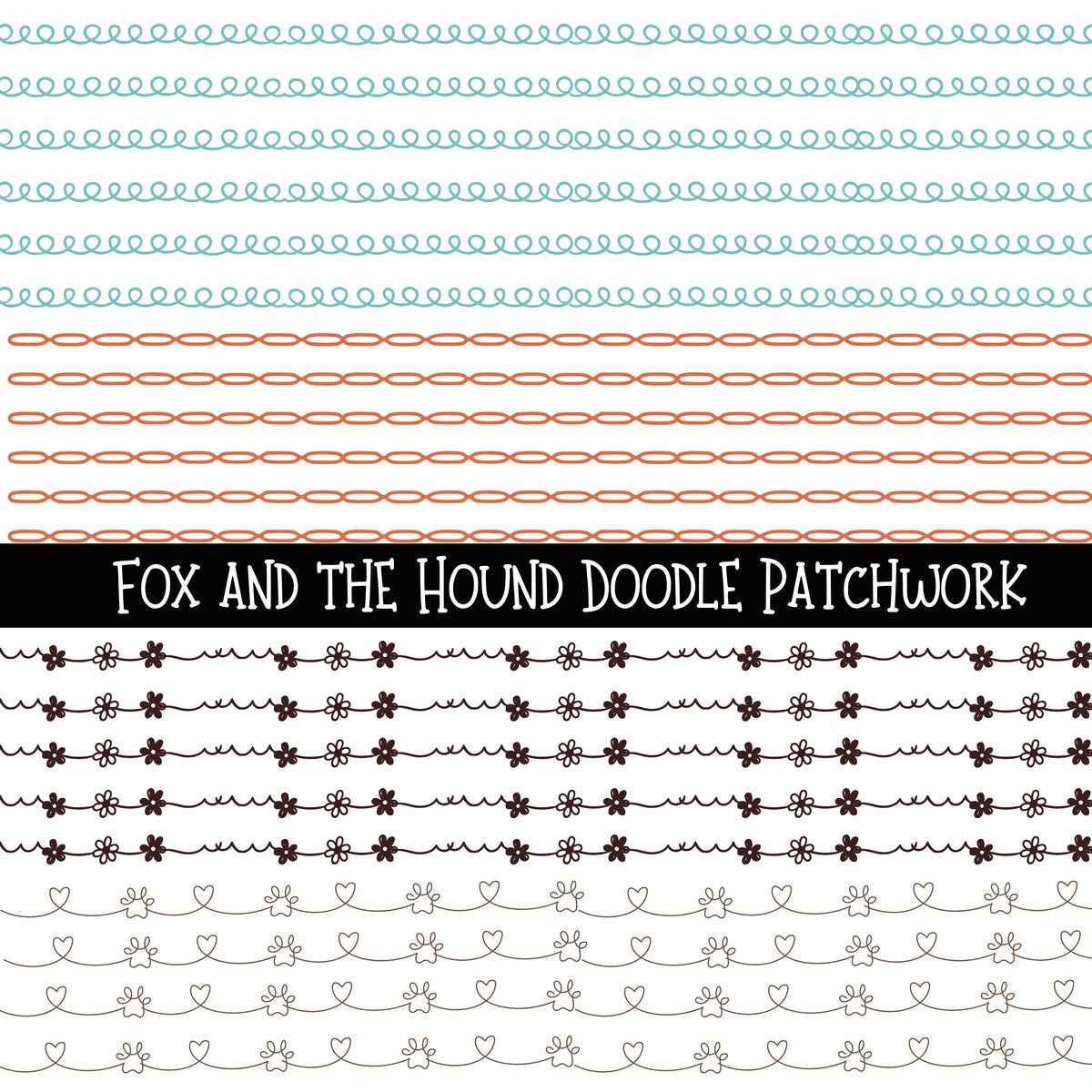 Fox and the Hound UV DTF Doodle Patchwork Set