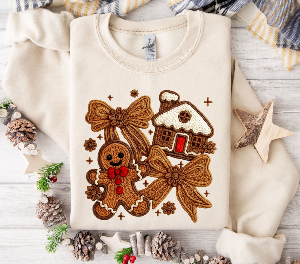 Gingerbread Bow Christmas Faux Yarn DTF Transfers