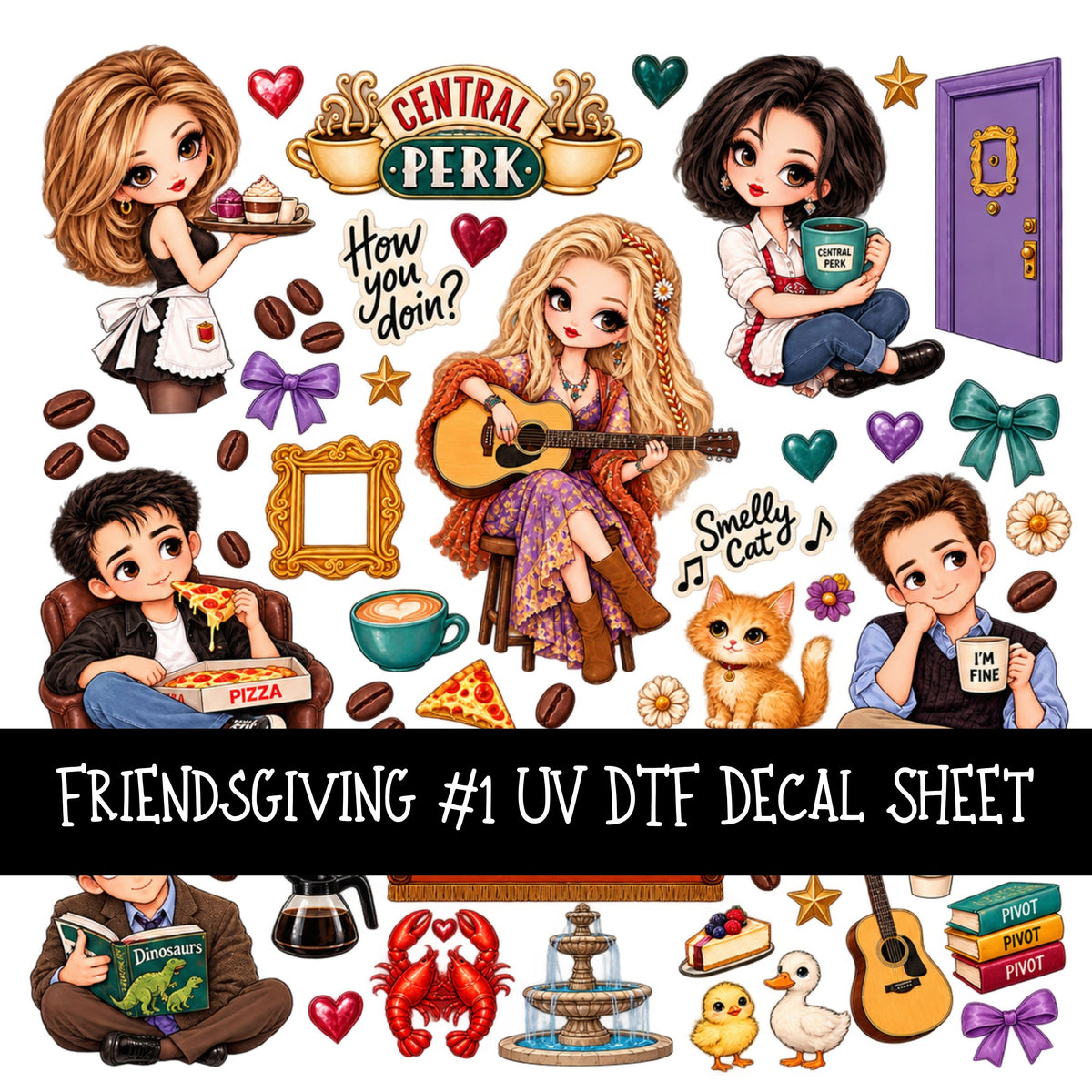 Friendsgiving UV DTF Decal sheets 5 Designs available