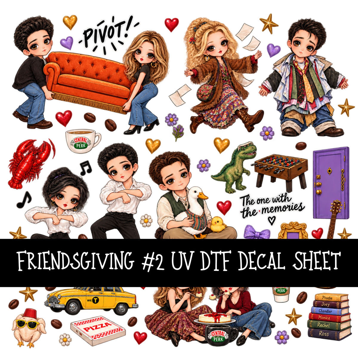 Friendsgiving UV DTF Decal sheets 5 Designs available