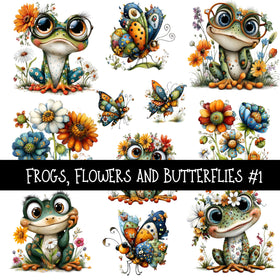 Frogs, flowers and butterflies UV DTF Decal sheet 2 designs to choose from