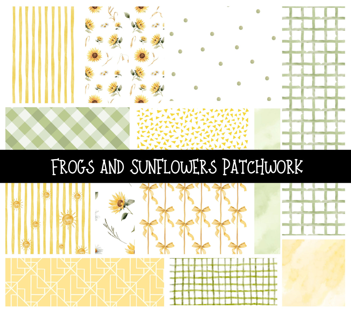 Frogs and Sunflowers Doodle Patchwork Set