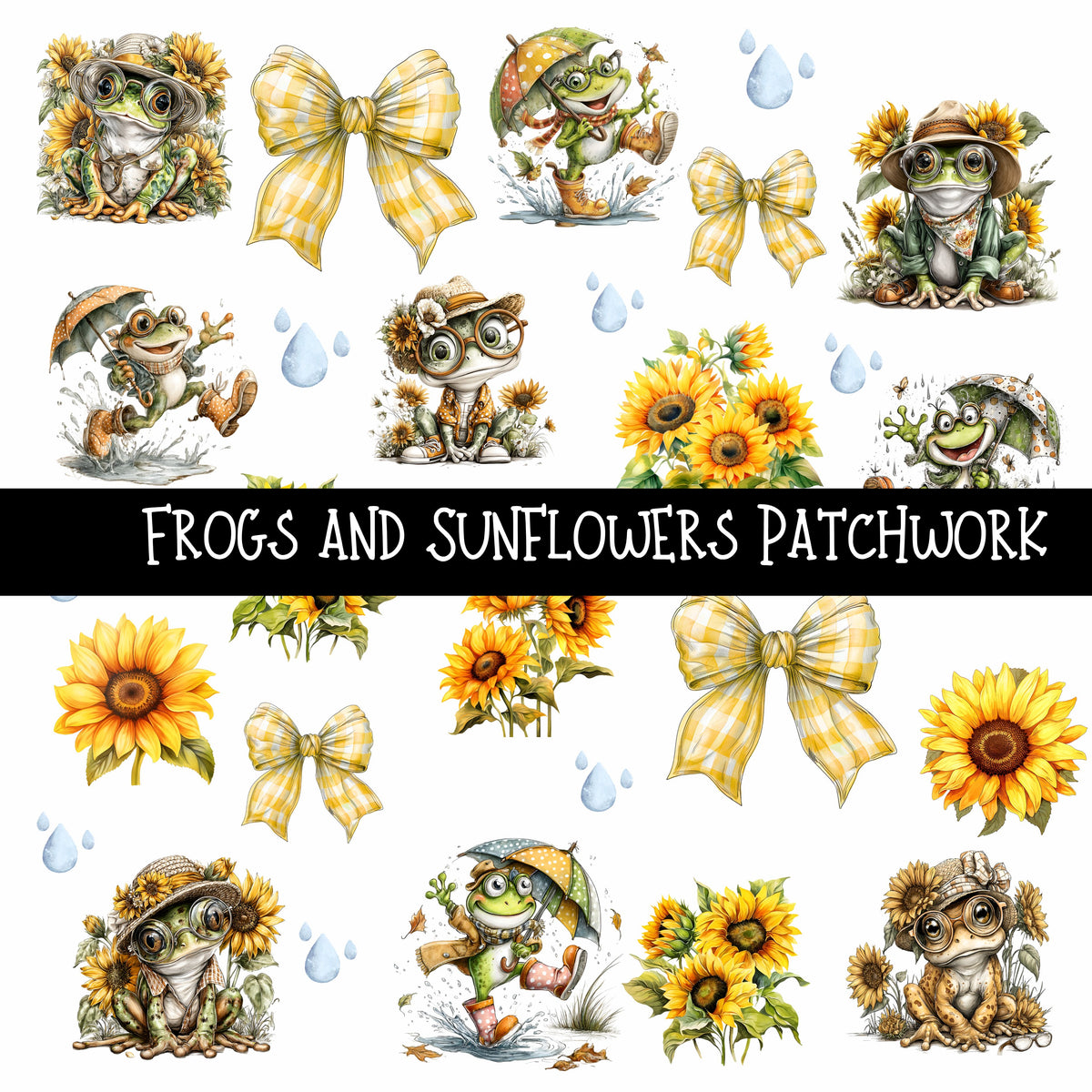 Frogs and Sunflowers Doodle Patchwork Set