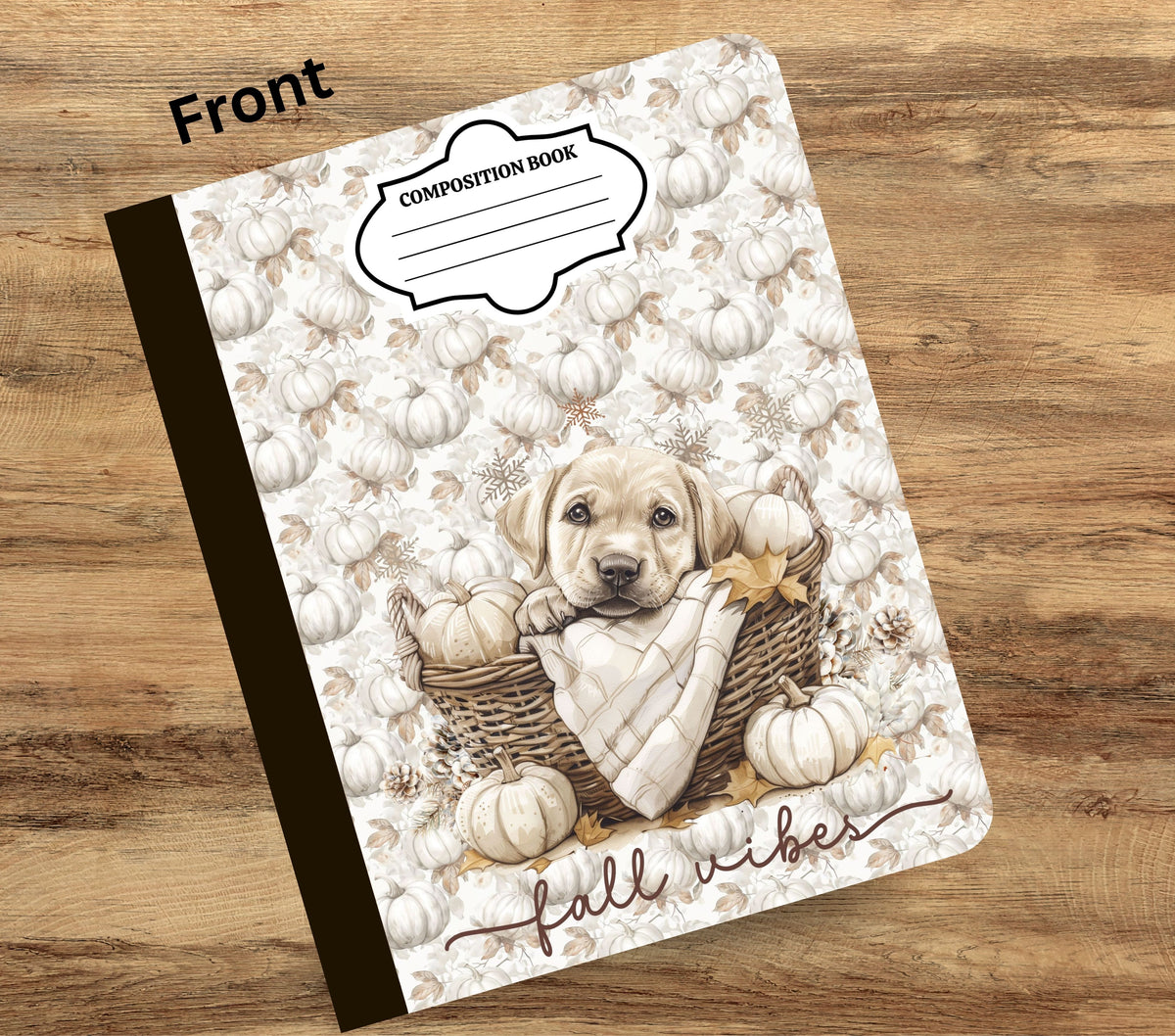 Fall Vibes Puppy vinyl composition notebook wrap