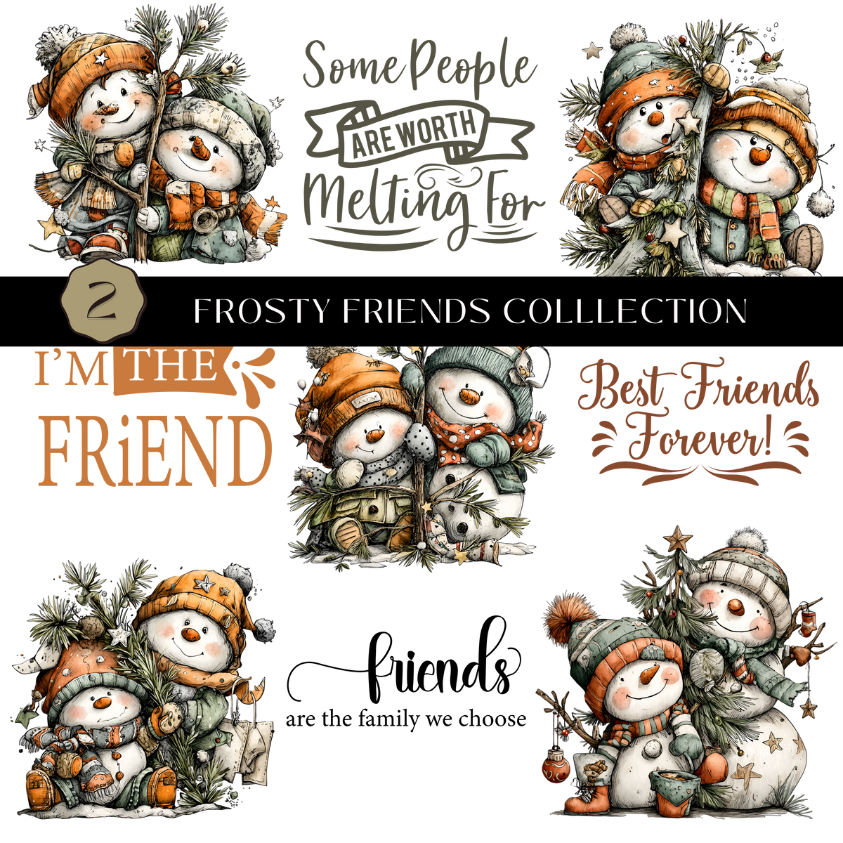 Frosty Friends Collection UV DTF Decal Sheets- 3 Designs