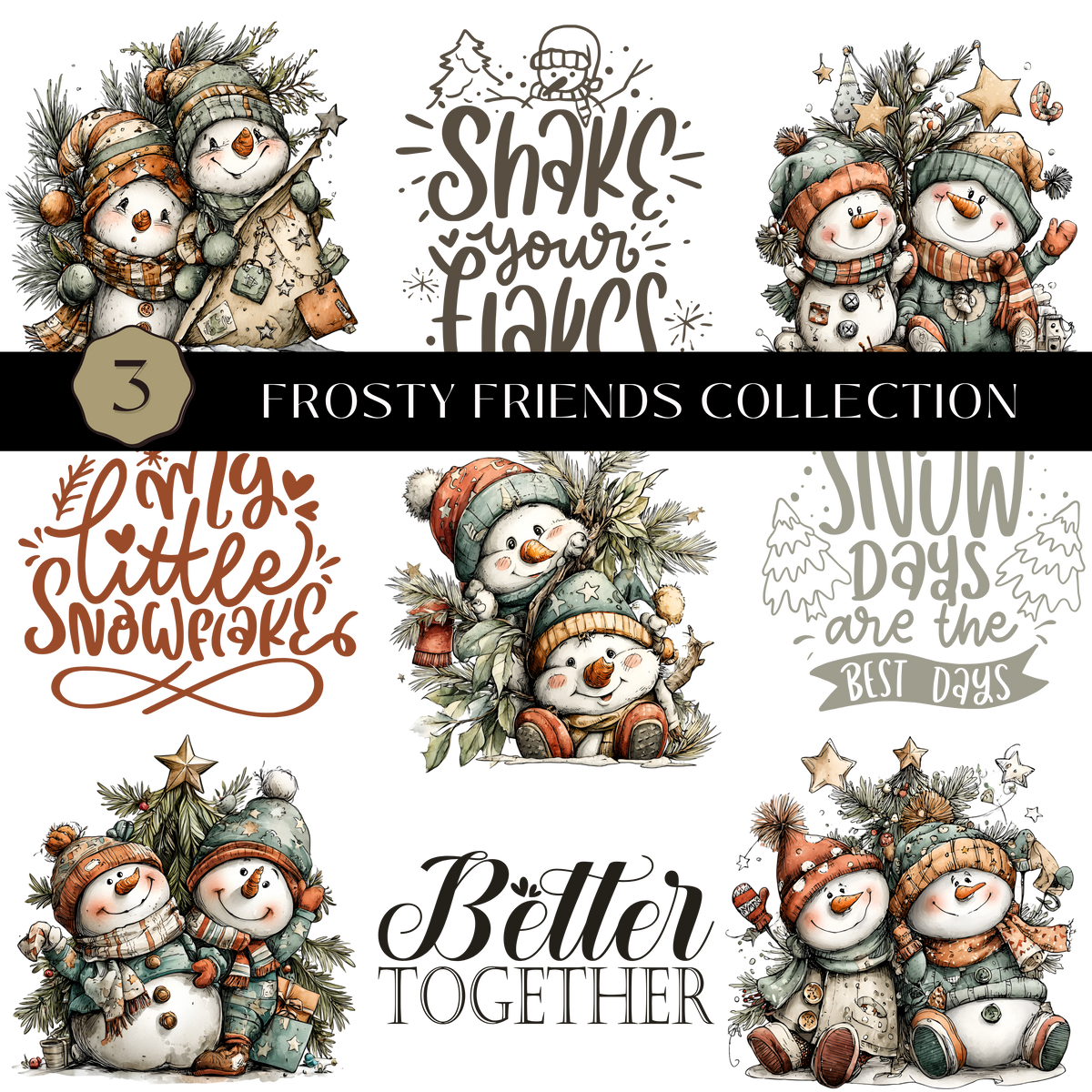 Frosty Friends Collection UV DTF Decal Sheets- 3 Designs