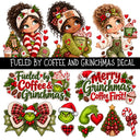 Fueled by Coffee and Grinchmas UV DTF Decal sheets