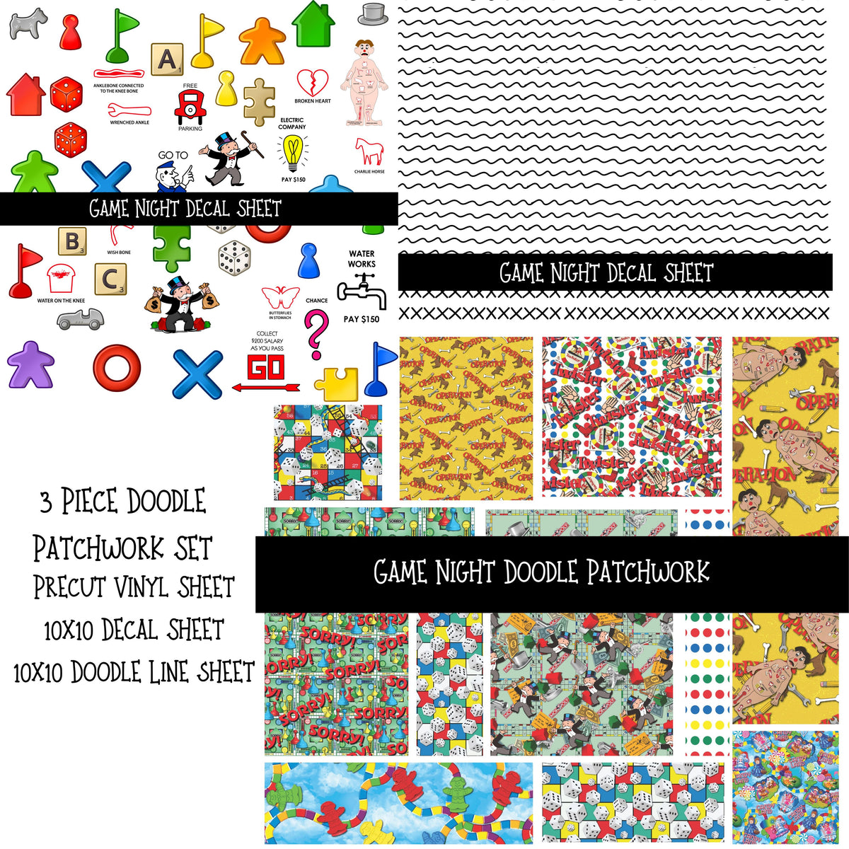 Game Night Doodle Patchwork Set