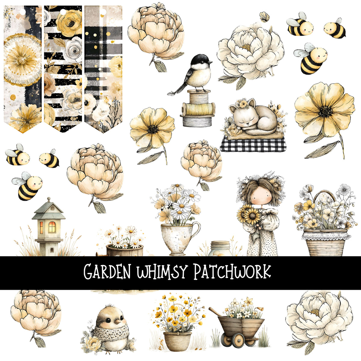 Garden Whimsy Doodle Patchwork Set
