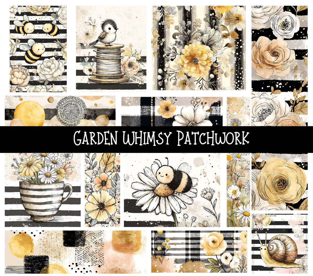 Garden Whimsy Doodle Patchwork Set