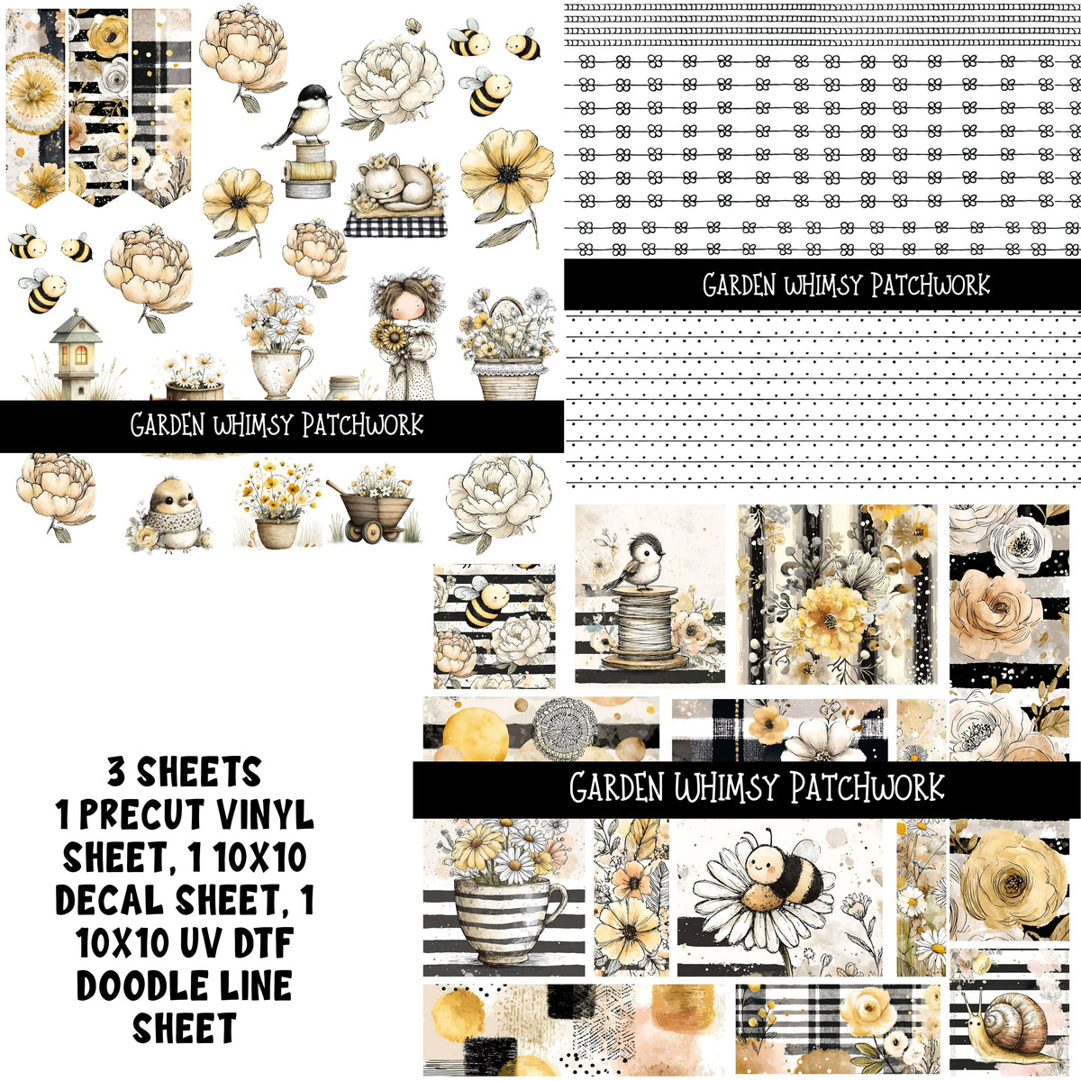 Garden Whimsy Doodle Patchwork Set