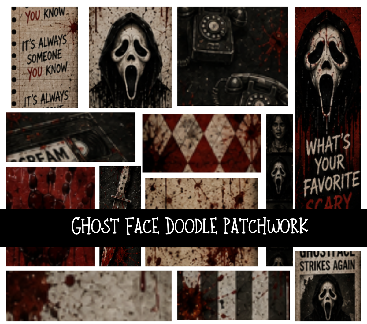 Ghost Face Doodle Patchwork Set