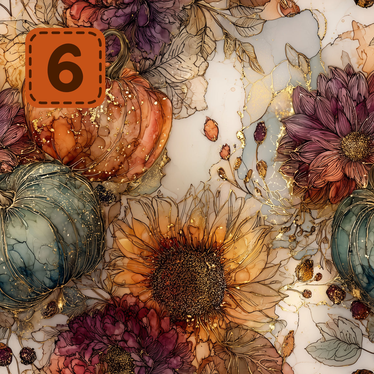 Gilded Harvest collection- 2 sizes vinyl sheets-20 designs available