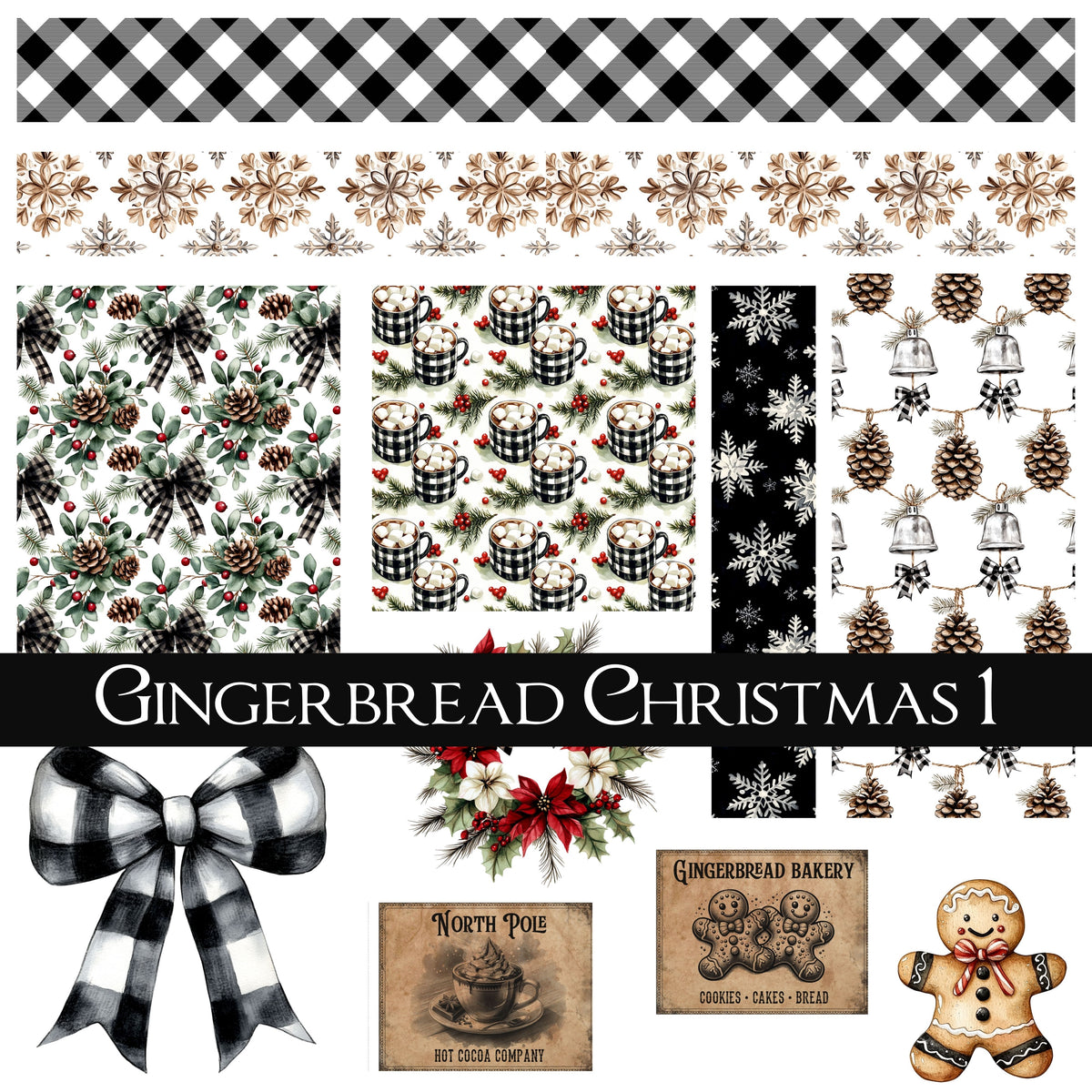 Gingerbread Christmas UV DTF Decal Sheets 4 design options
