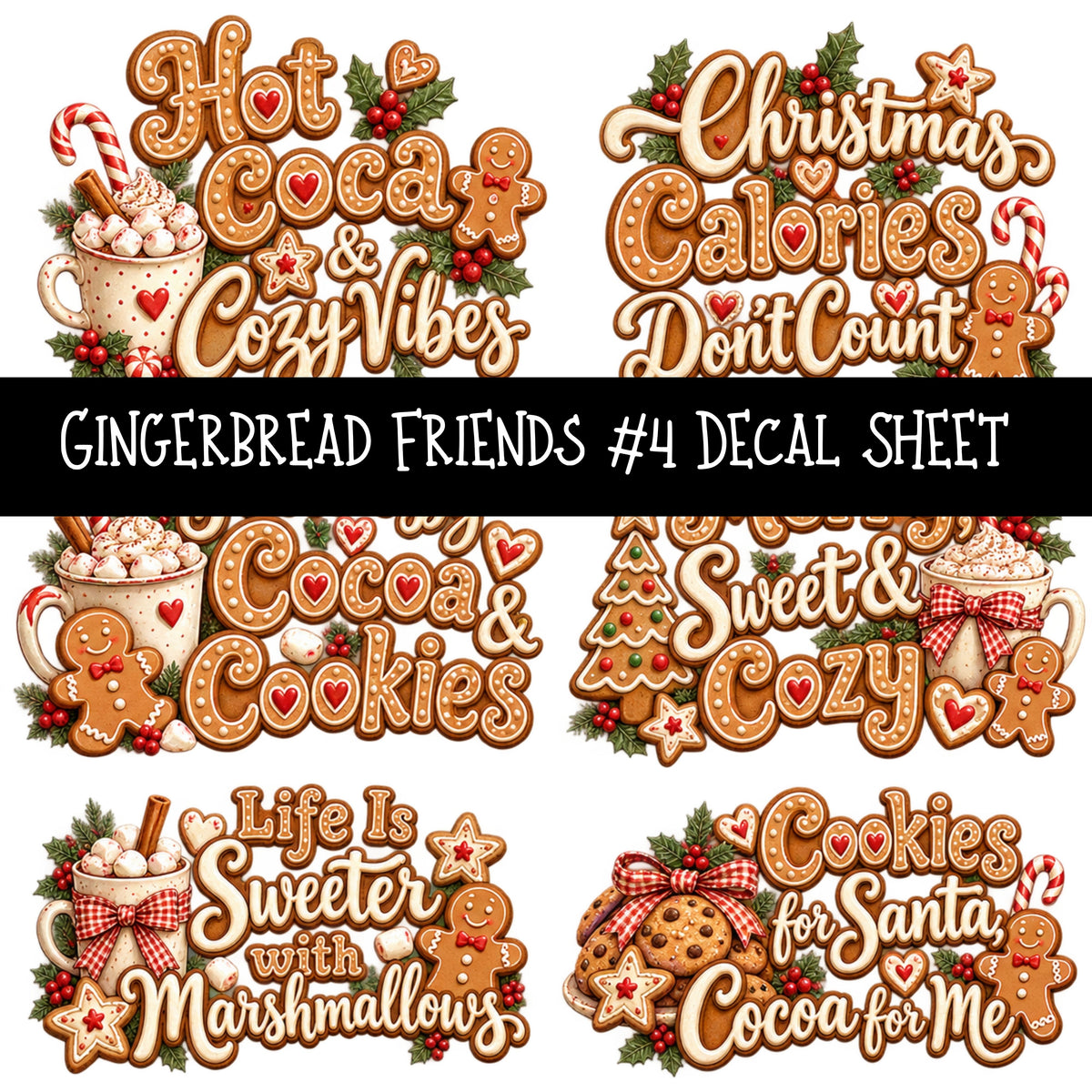 Gingerbread Friends UV DTF Decal sheets 10 Designs available