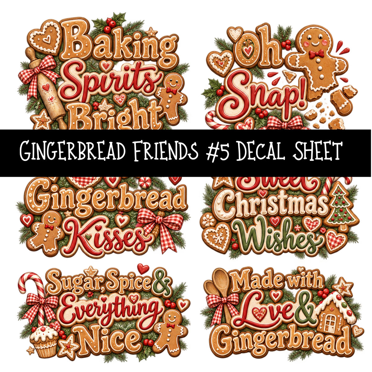 Gingerbread Friends UV DTF Decal sheets 10 Designs available