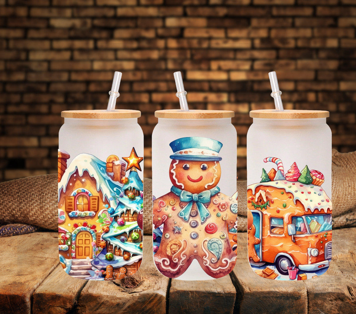 Gingerbread town 16oz UV DTF Libbey Wrap - 4 variants