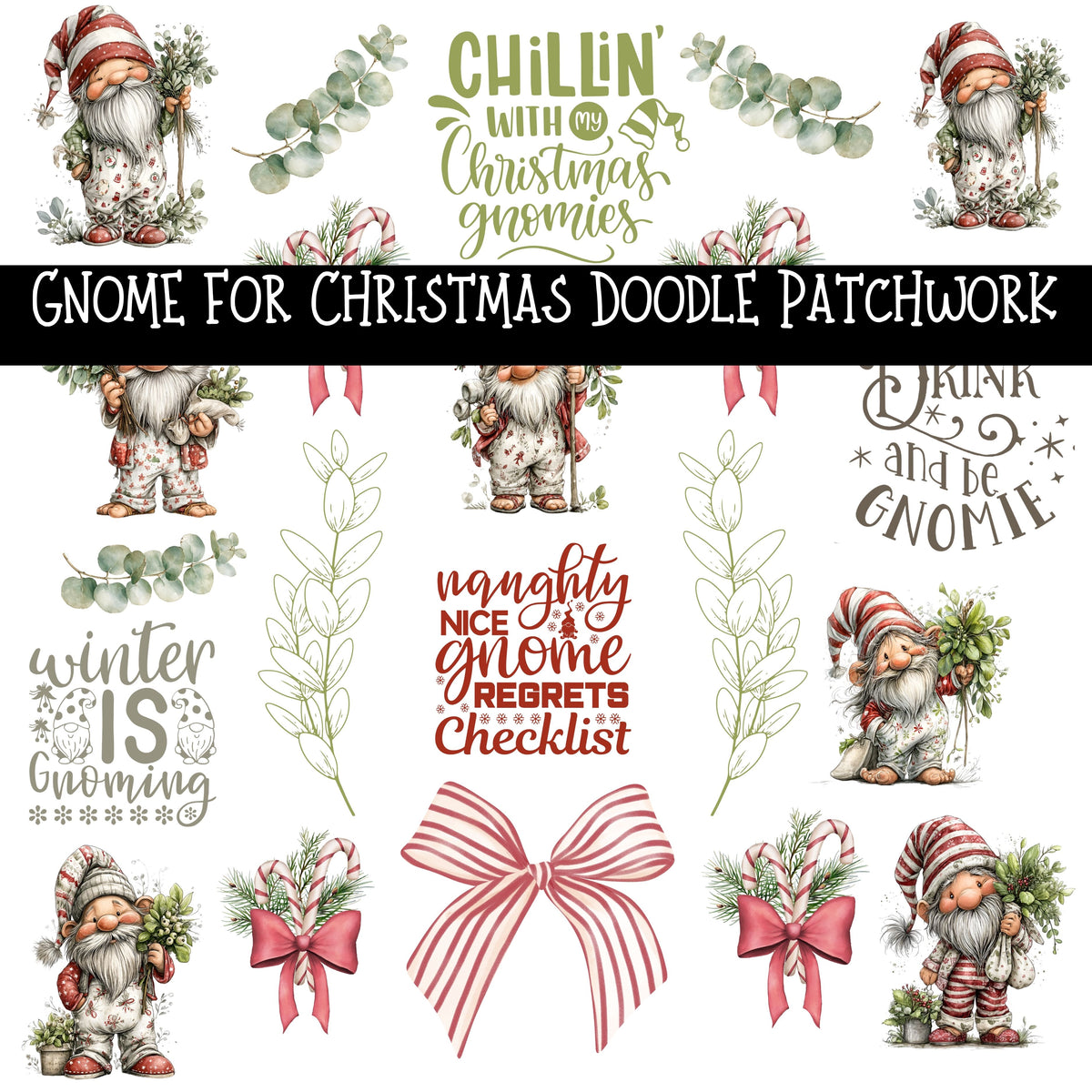 Gnome for Christmas Doodle Patchwork Set