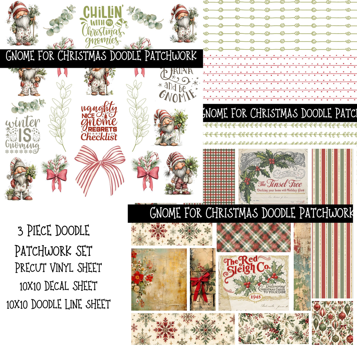 Gnome for Christmas Doodle Patchwork Set
