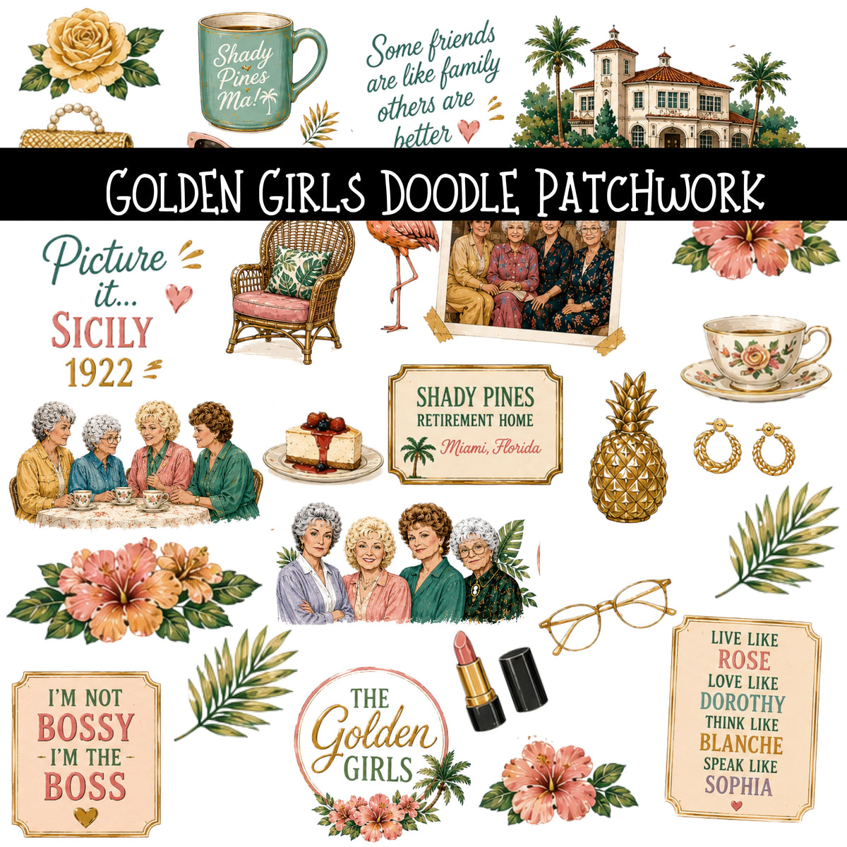 Golden Girls Doodle Patchwork Set