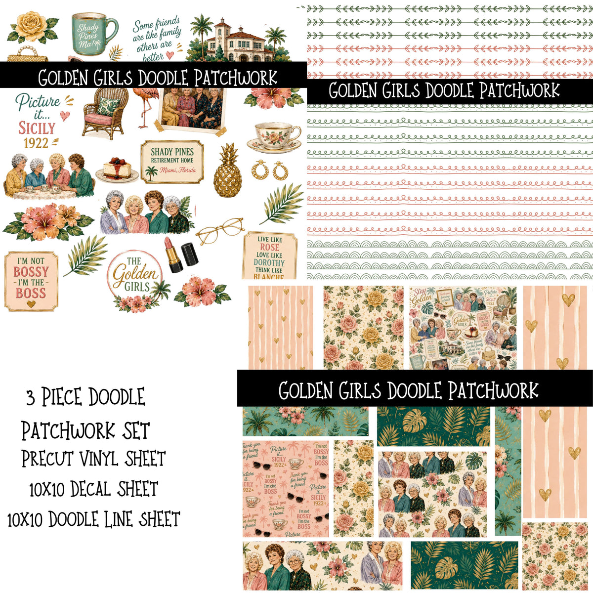 Golden Girls Doodle Patchwork Set
