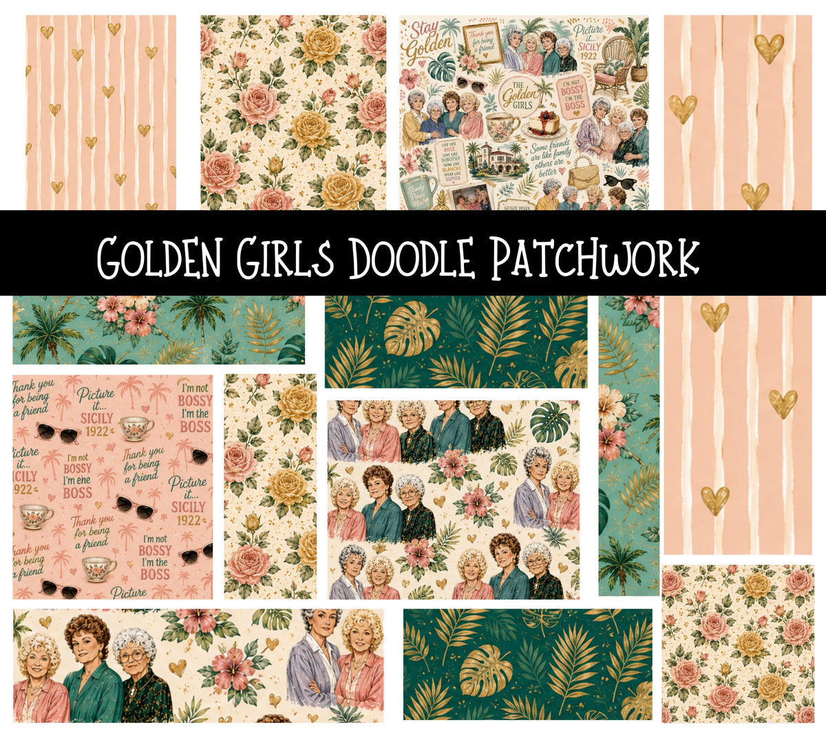 Golden Girls Doodle Patchwork Set