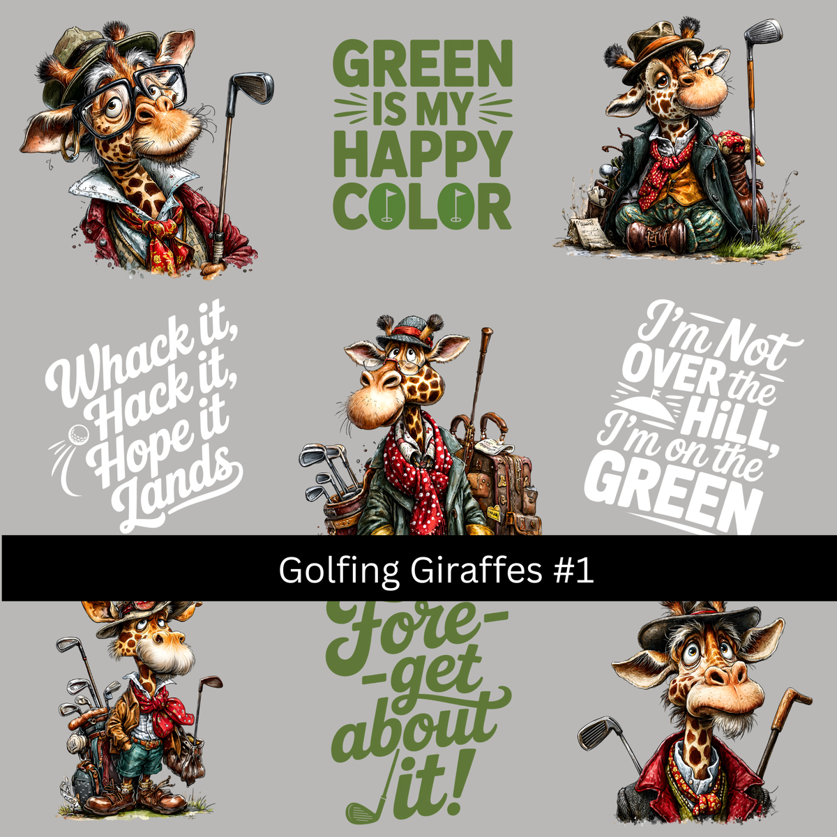 Golfing Giraffes UV DTF Decal sheets