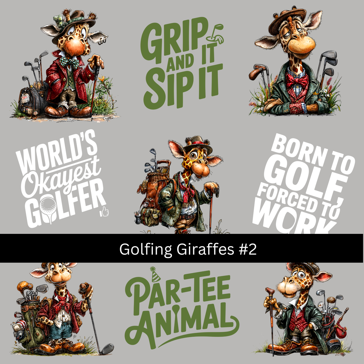 Golfing Giraffes UV DTF Decal sheets