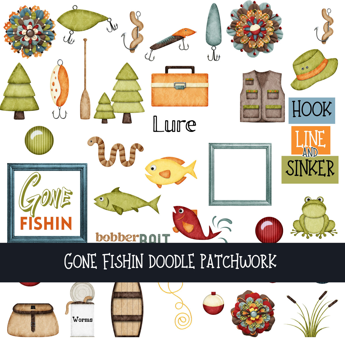 Gone Fishin Doodle Patchwork Set