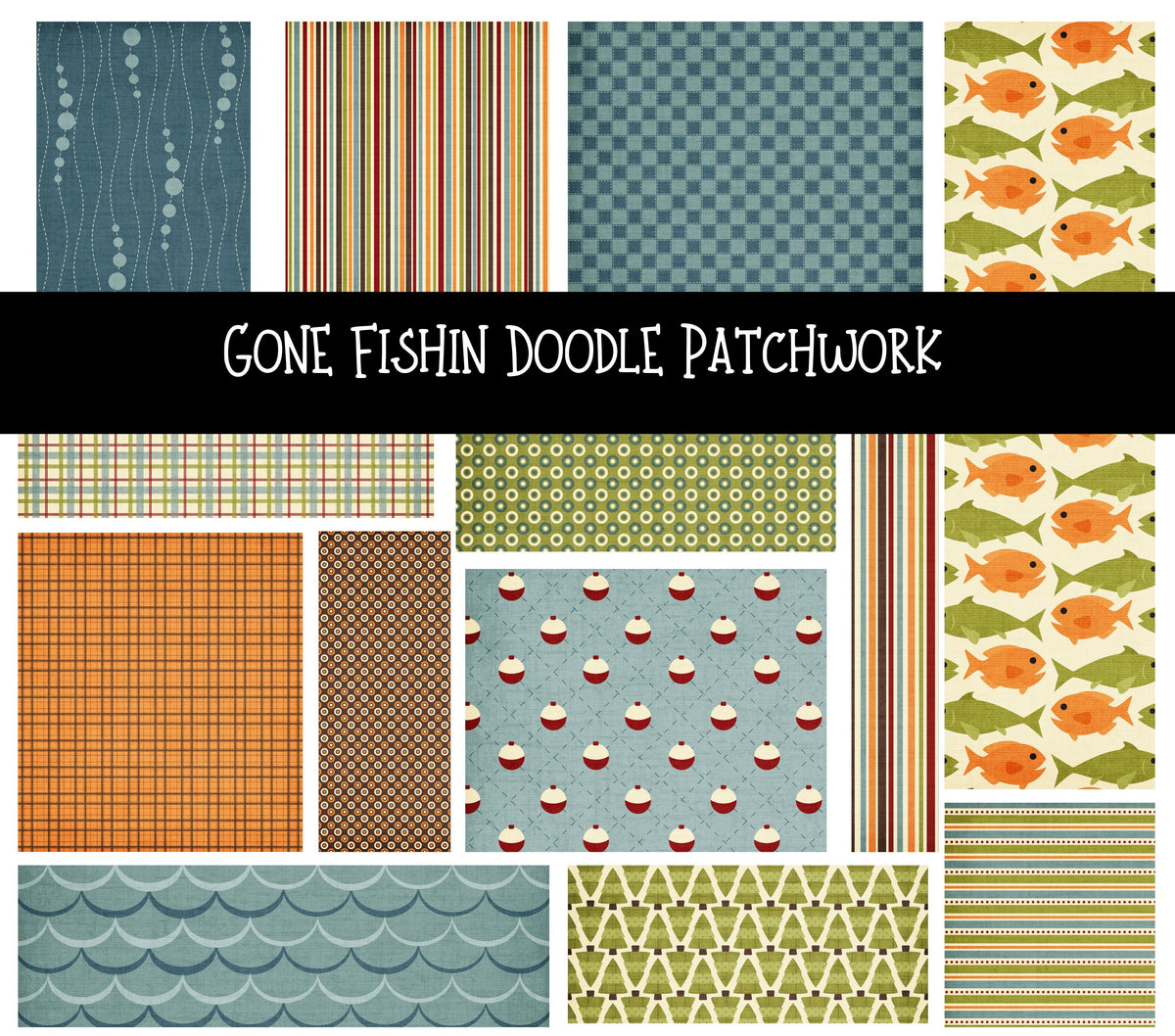 Gone Fishin Doodle Patchwork Set