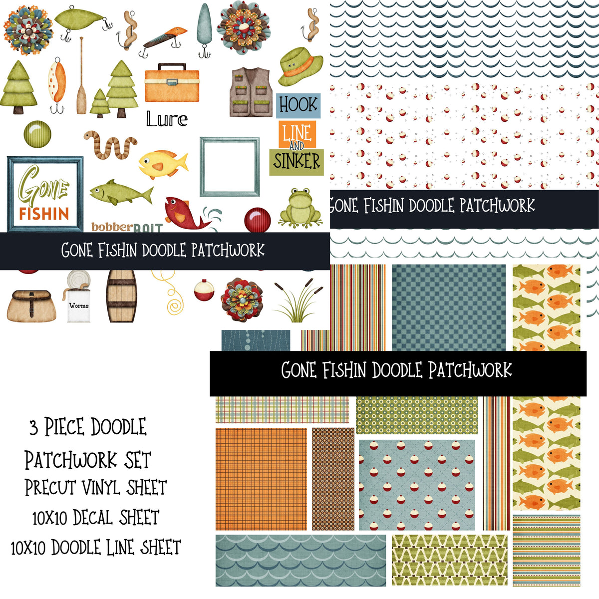Gone Fishin Doodle Patchwork Set