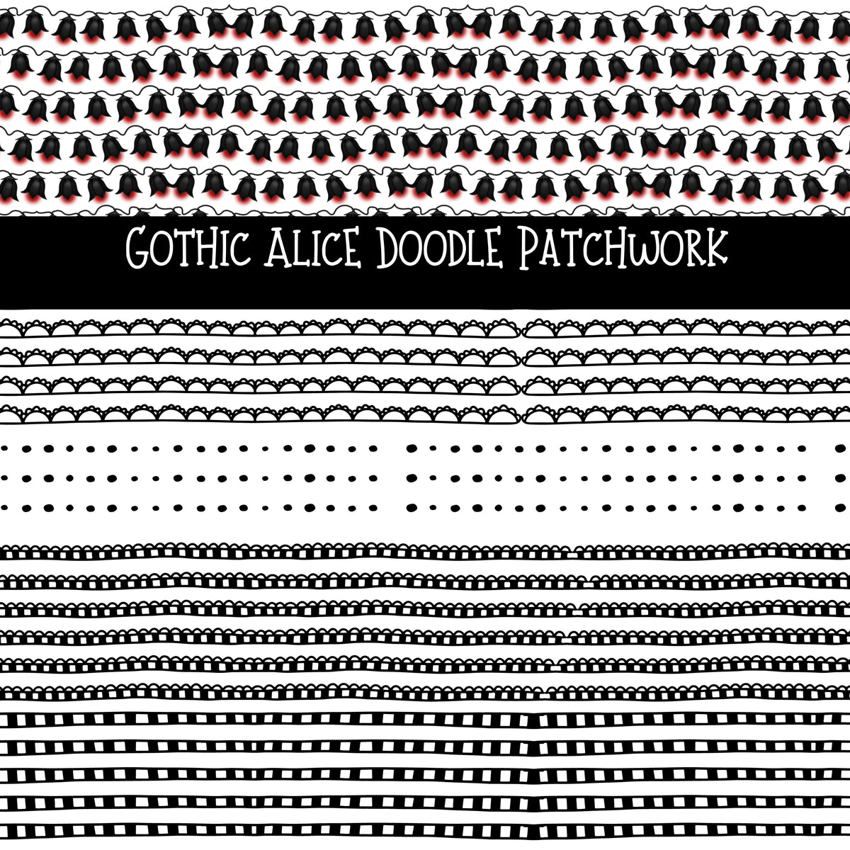 Gothic Alice UV DTF Doodle Patchwork Set
