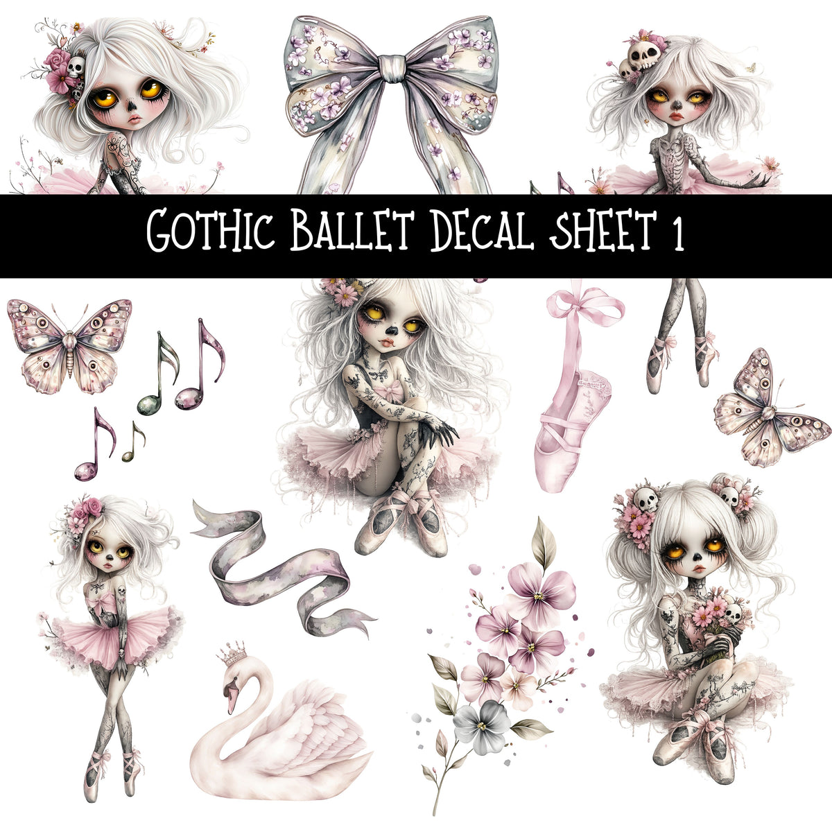 Gothic Ballet UV DTF Decal sheets 2 styles