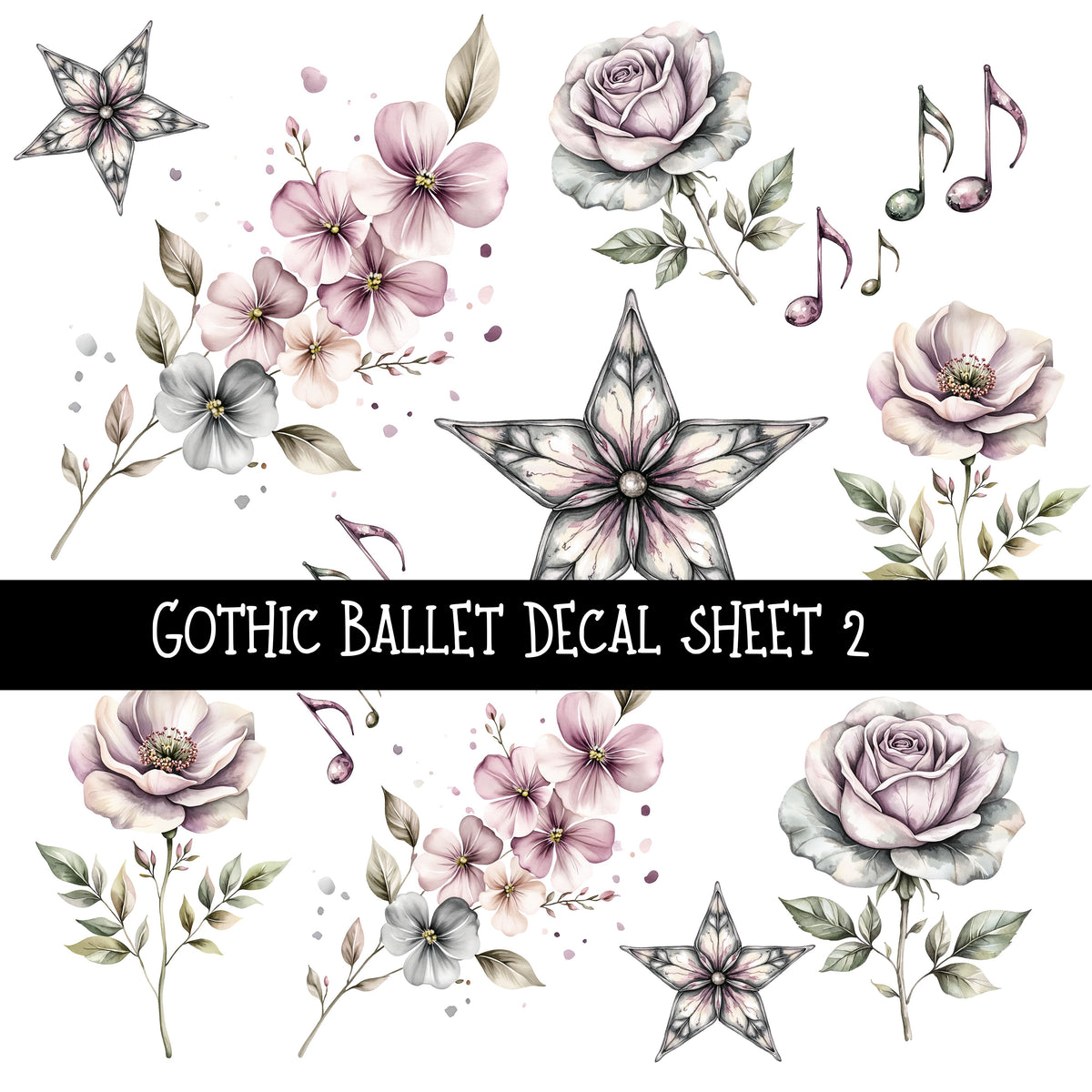 Gothic Ballet UV DTF Decal sheets 2 styles