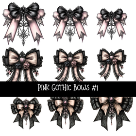 Pink Gothic Bows UV DTF Decal sheets
