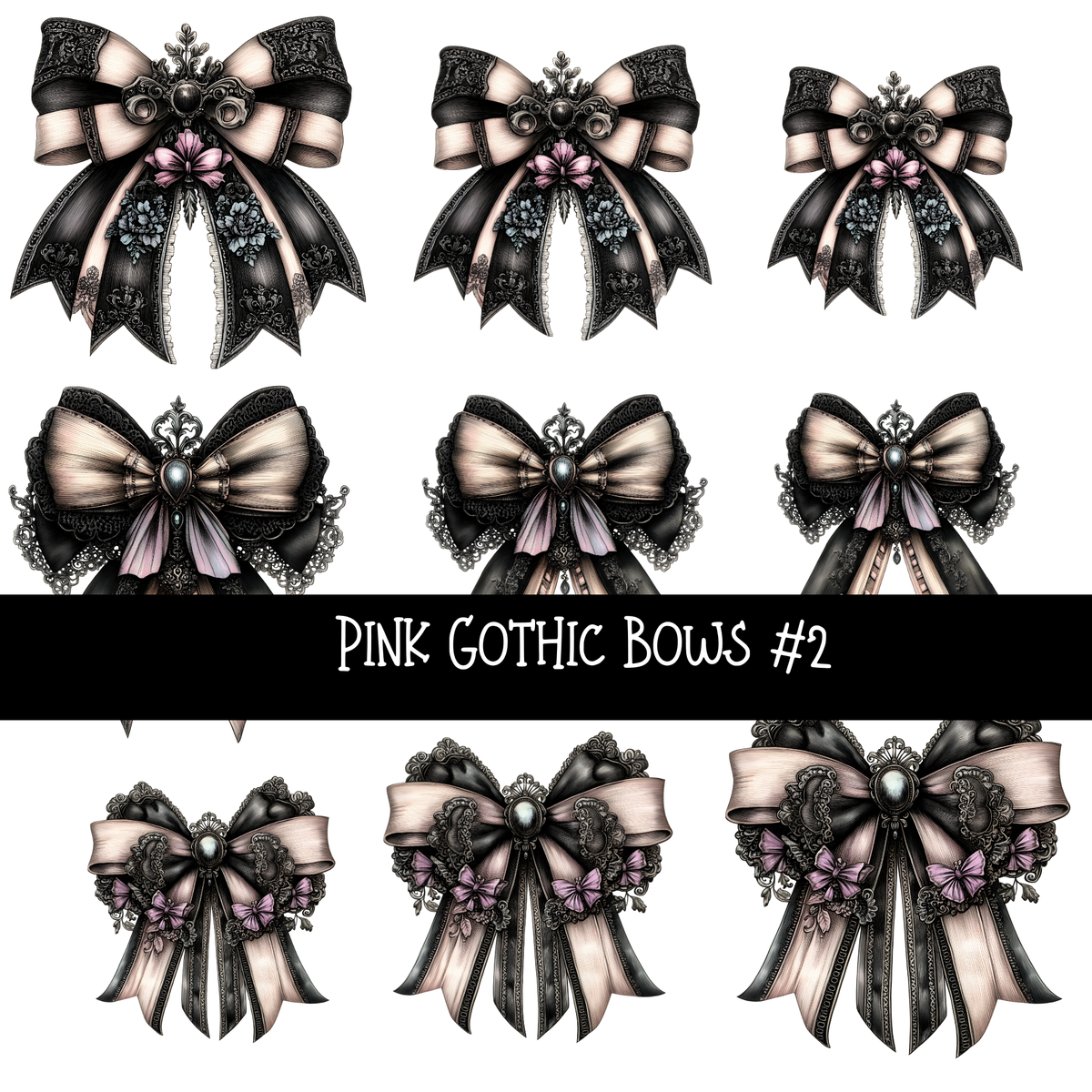 Pink Gothic Bows UV DTF Decal sheets