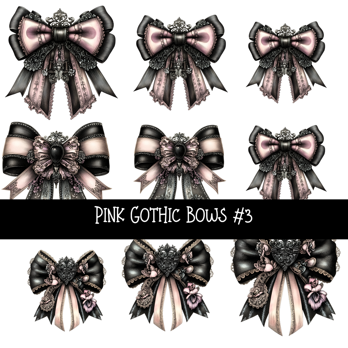 Pink Gothic Bows UV DTF Decal sheets