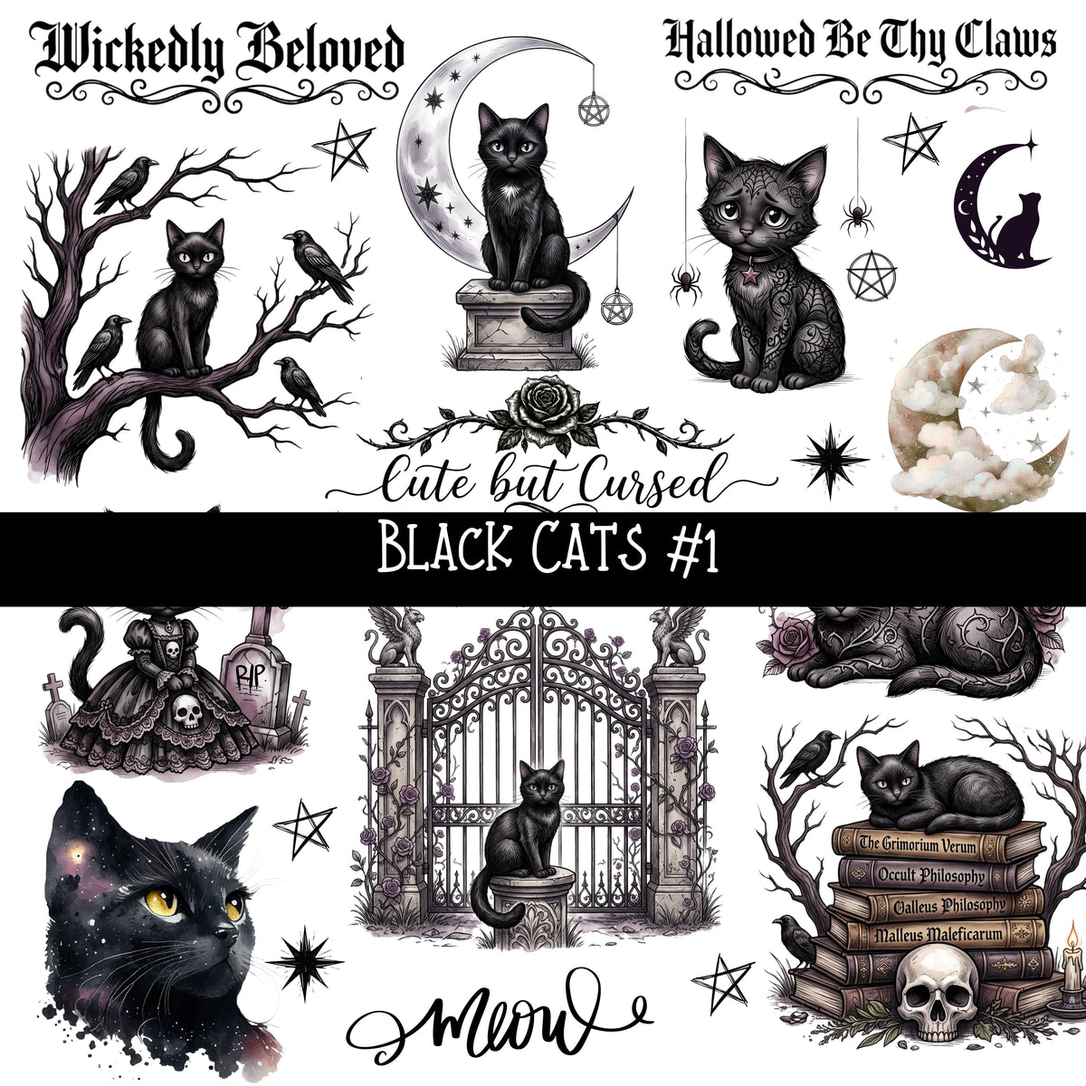 Black Cat UV DTF Decal sheets 4 Designs available