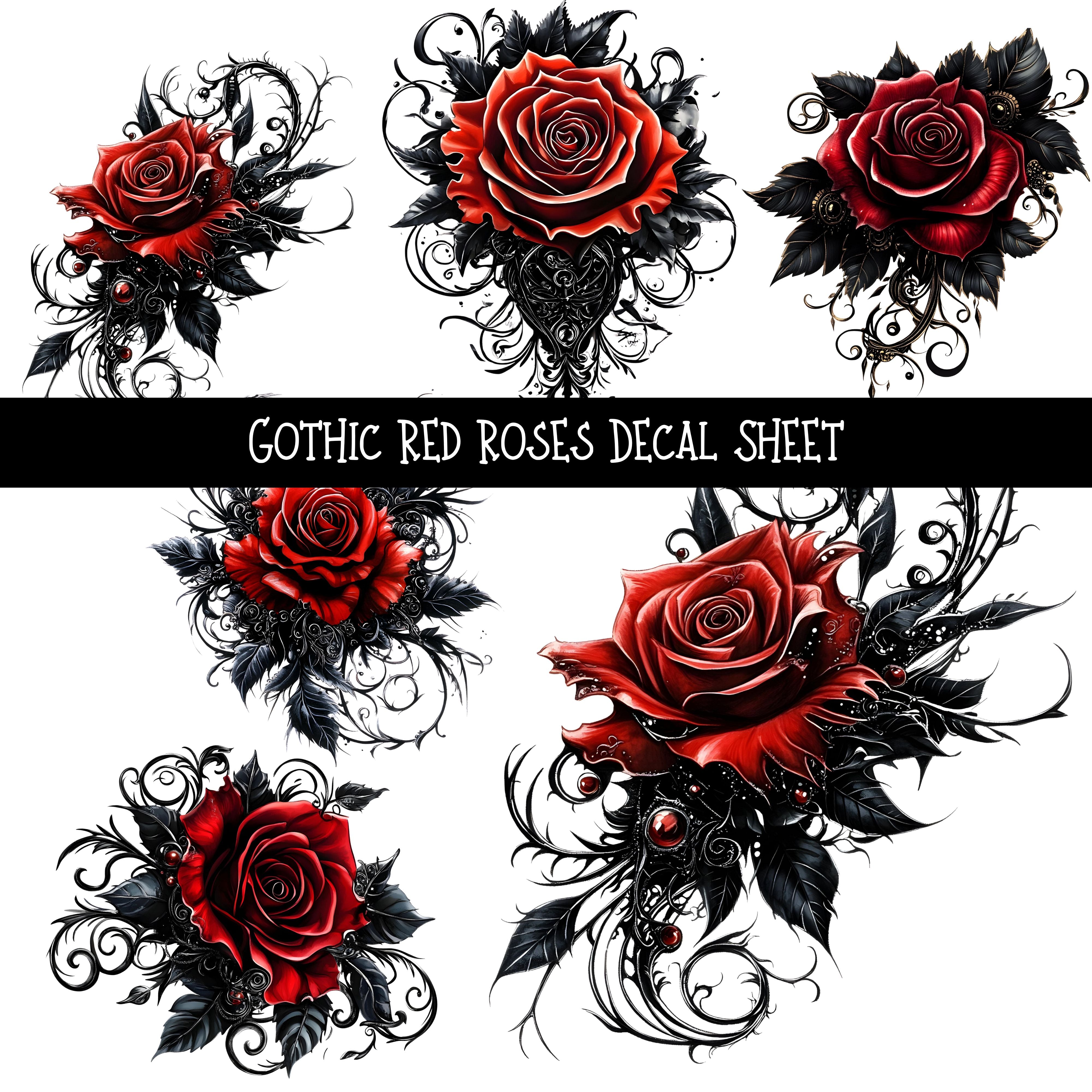 Gothic Red Roses UV DTF Decal sheets – Kraft Craze