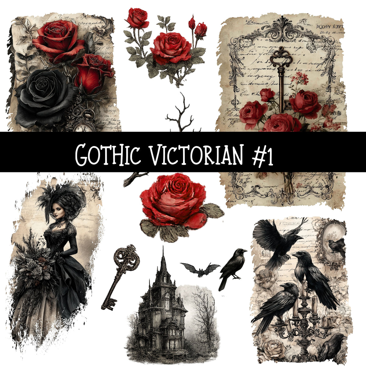 Gothic Victorian torn Pages UV DTF Decal sheets 3 designs available