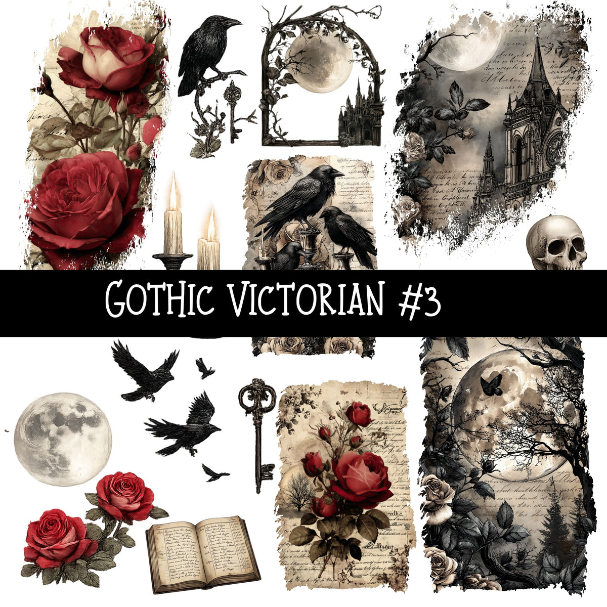 Gothic Victorian torn Pages UV DTF Decal sheets 3 designs available